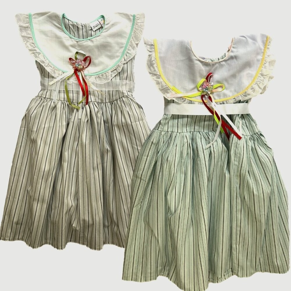 NWT Girls Bib Collar Dress Size 4, Gray and White or Lt. Teal and White striped